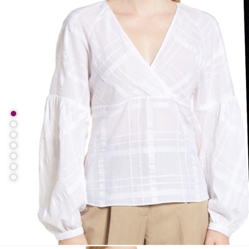 Lewit Shadow Check Blouse V Neck Balloon Sleeves Shirt Womens Small